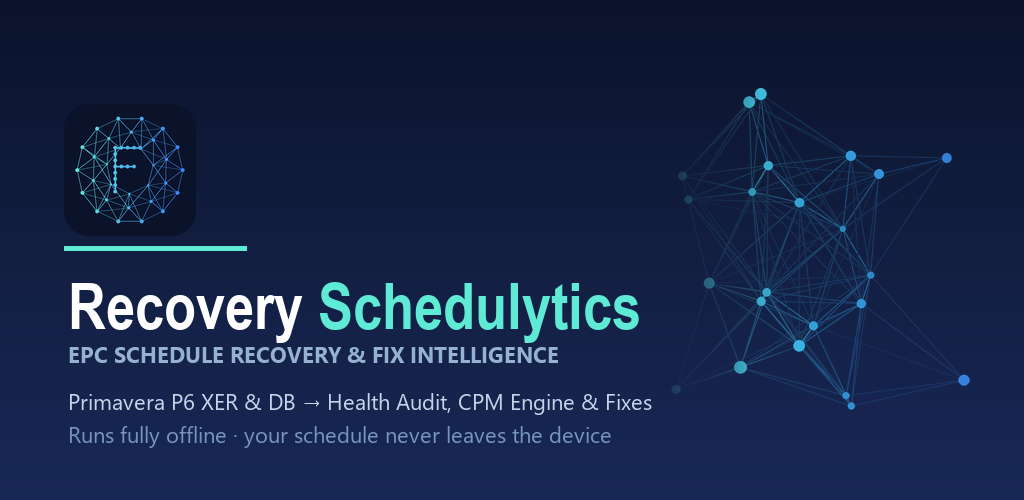 Recovery Schedulytics — P6 schedule health check and recovery software